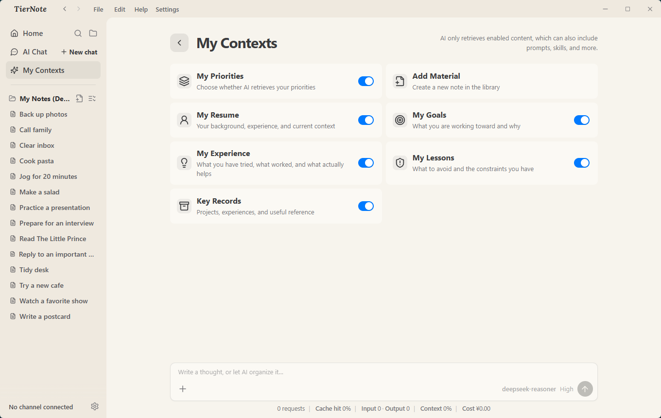 TierNote personal contexts